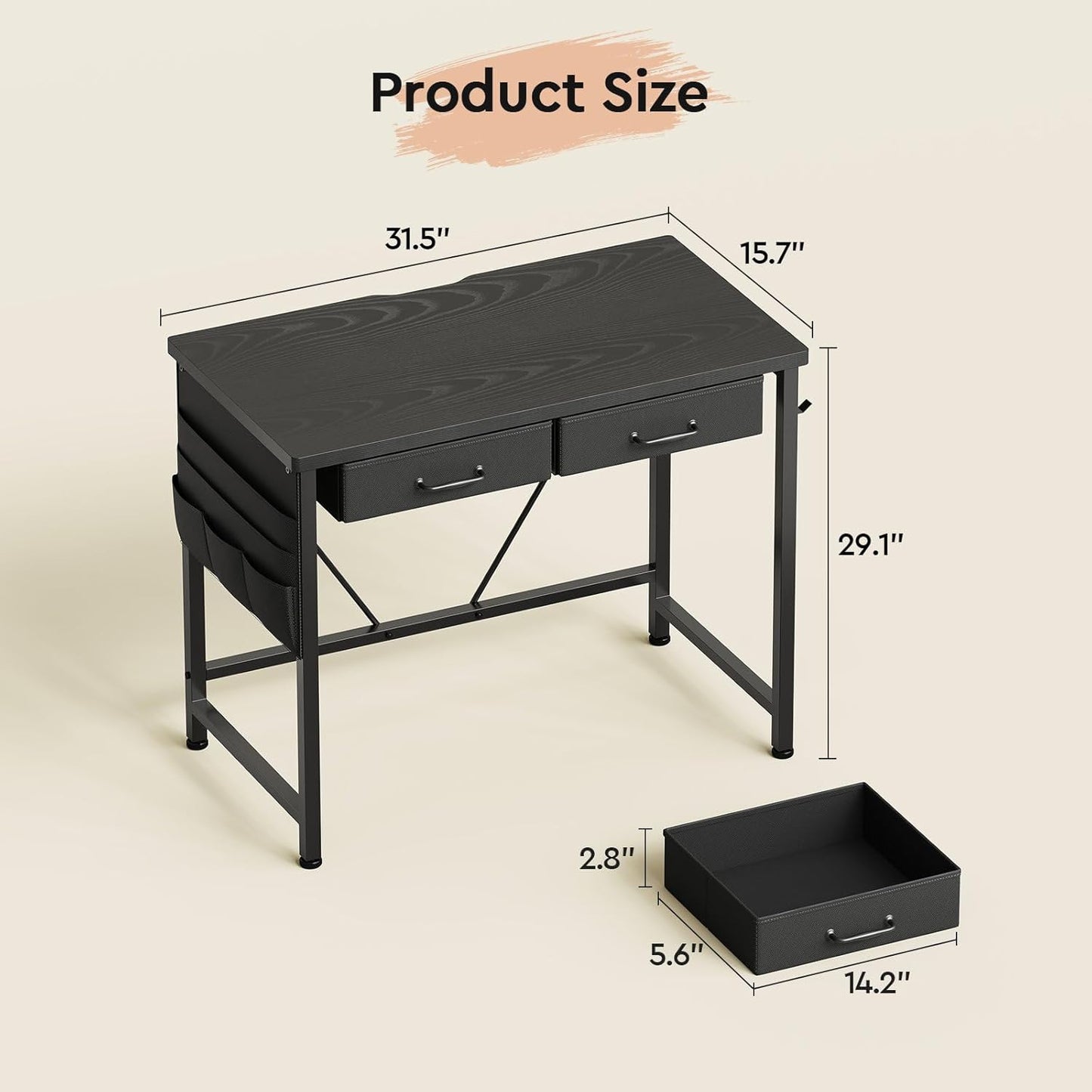 Compact Nano 31.5-inch desk with storage from ErgoDamy, featuring a modern design and organizational compartments.