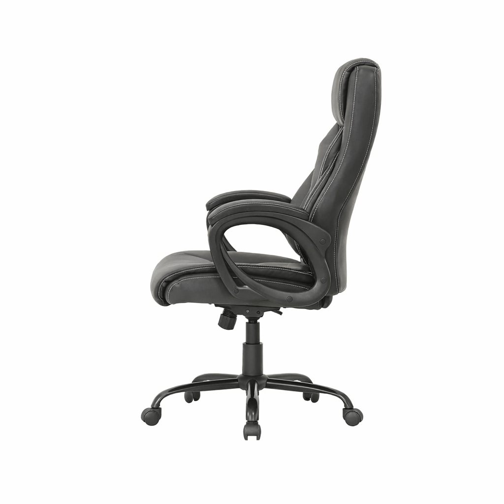 ErgoDamy Ares ergonomic office chair with black PU leather, adjustable armrests, and lumbar support for comfortable seating.