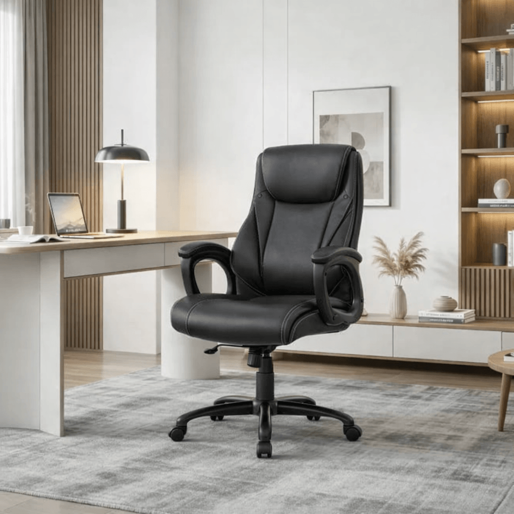 ErgoDamy Ares ergonomic office chair with PU leather upholstery, adjustable armrests, and a supportive high-back design.