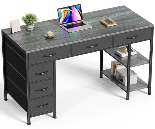 ErgoDamy Titan 47-inch workstation with six storage drawers, modern office desk with ample workspace and organized storage.